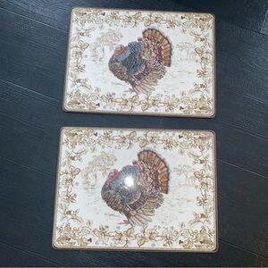 Williams Sonoma Cork Back Turkey Plymouth Thanksgiving Placemats Set Of 2